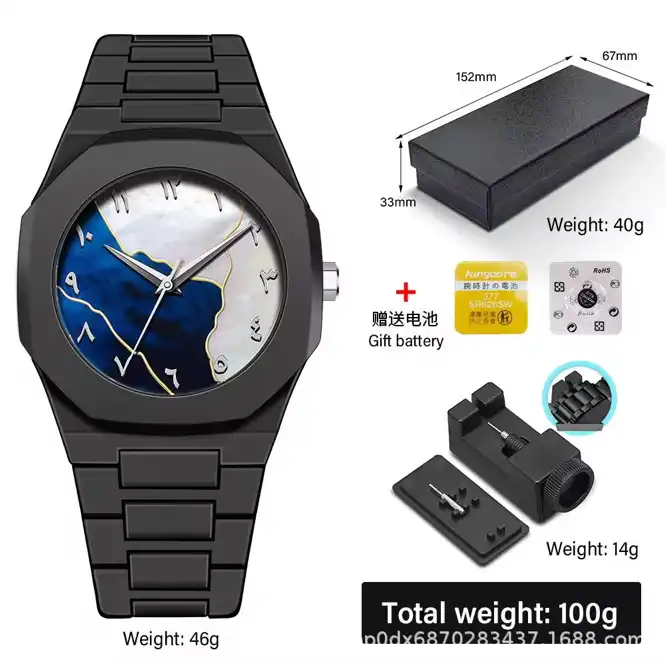Product image of Custom Arabic Dial Casual Ultra Thin Black Fashion Wrist Stainless Steel Luxury Mens Quartz Watch
