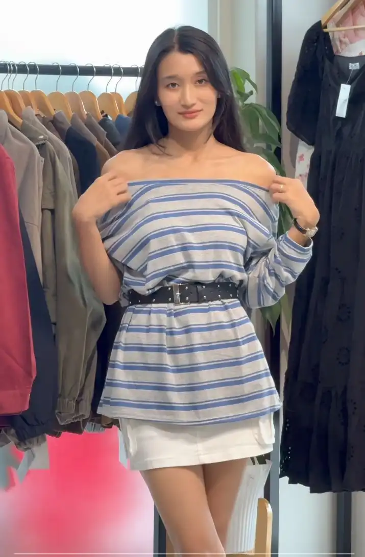Product image of OVERSIZED STRIPE TOP WITH BELT