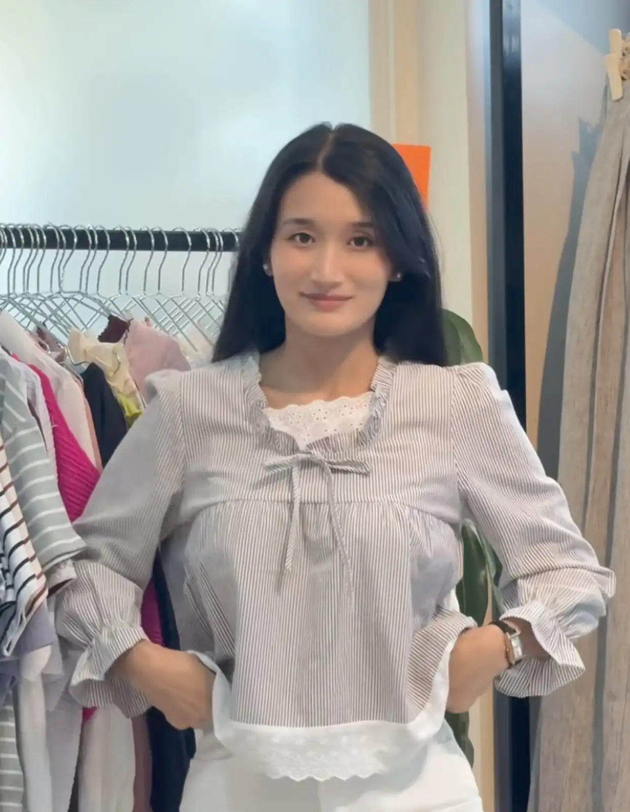 Product image of LACE BABYDOLL TOP WITH STRIPE