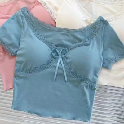 CUTE  BOW AND LACE PADDED TOP