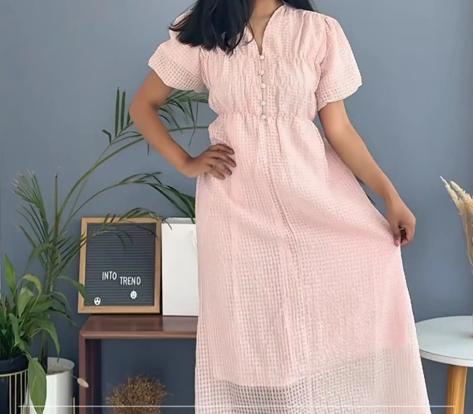 Product image of PINK GHINGHAM FLOWY DRESS