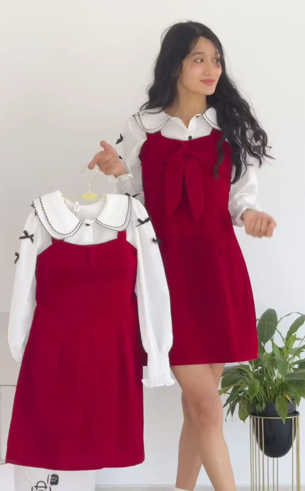 Product image of KOREAN VELVET DRESS WITH SHIRT