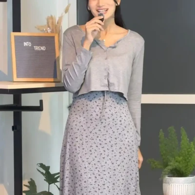 GREY LONG ALINE DRESS