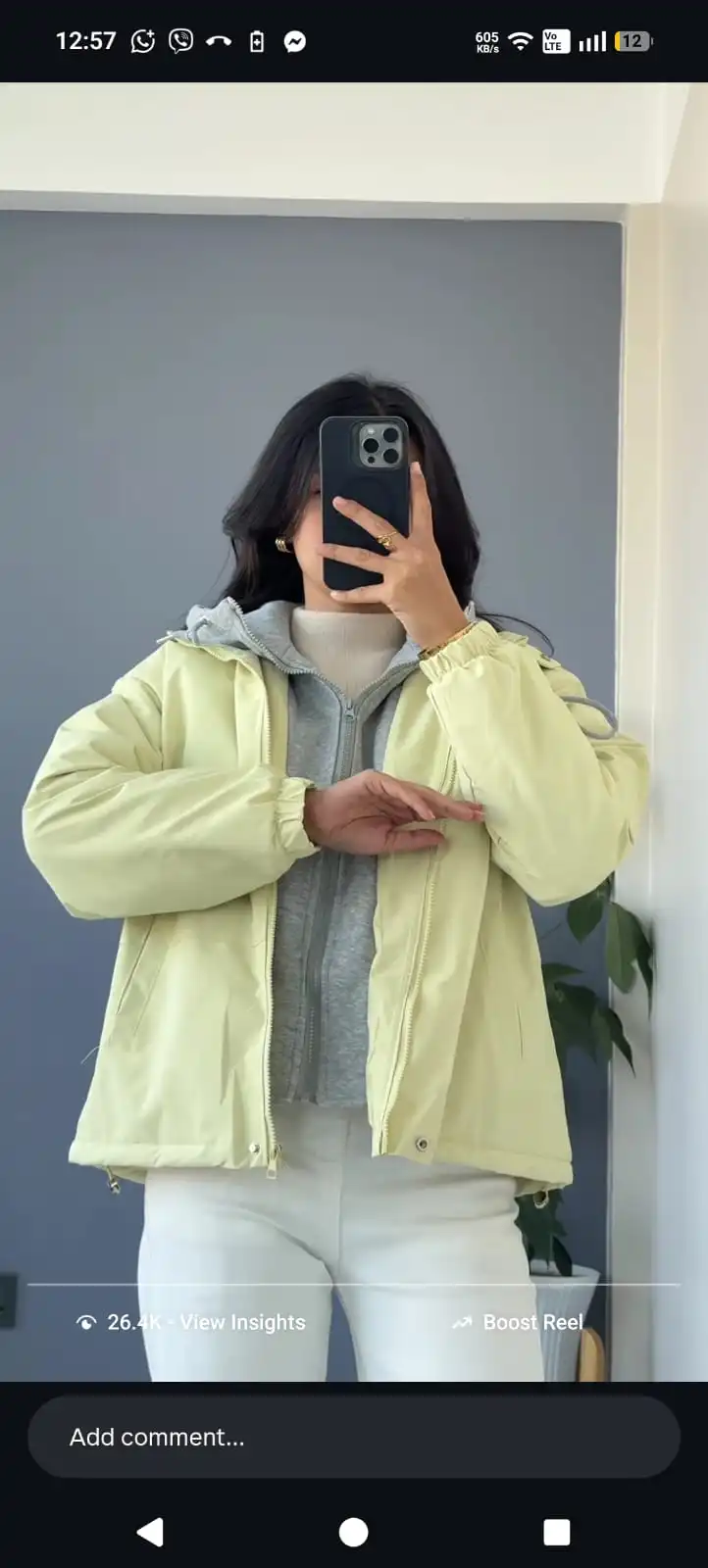 Product image of GREY HOODIDED INSIDE FUR JACKET