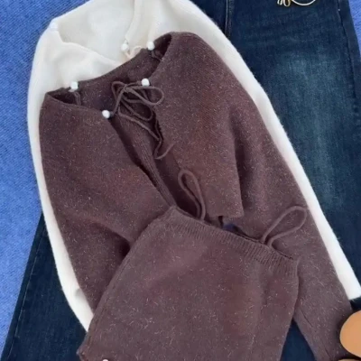 PEARL ATTACHED CARDIGAN SET