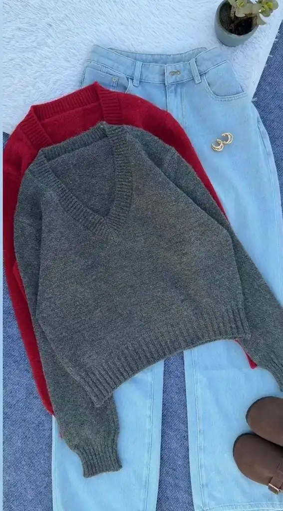 Product image of V NECK CROP SWEATER