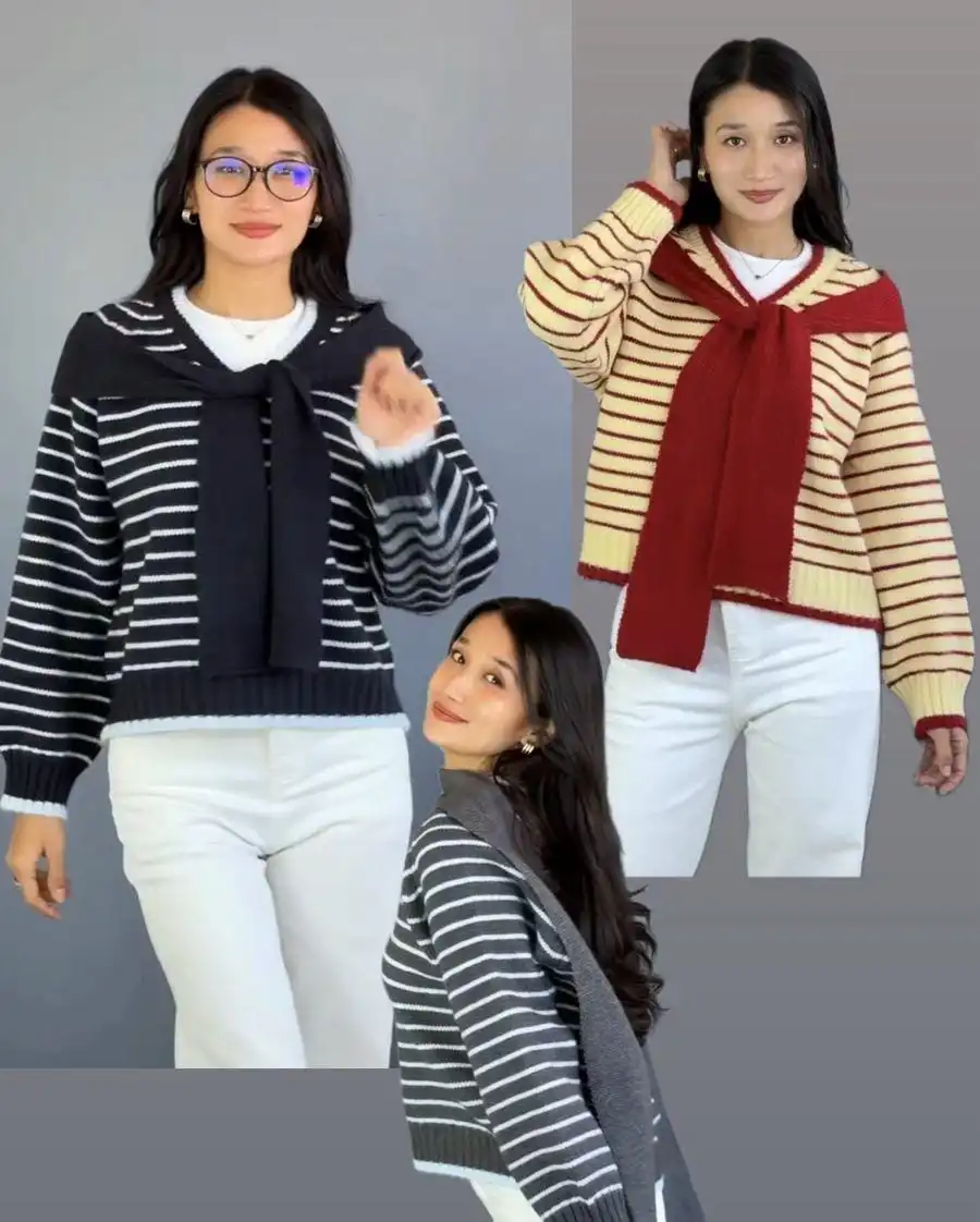 Product image of VNECK STRIPE WITH MUFFLER
