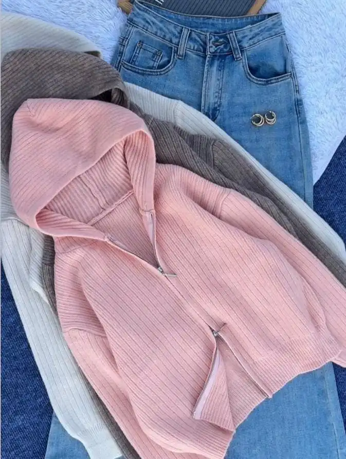 Product image of WOOLEN ZIPPER CARDIGAN WITH HOODIED CAP CAEDIGAN