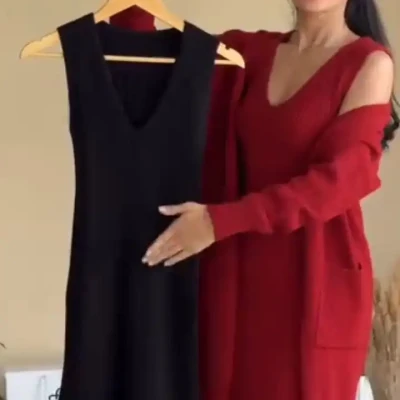 V NECK WOOLEN BODYCON WITH LONG...