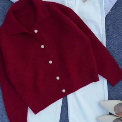 COLLAR WOOLEN CARDIGAN