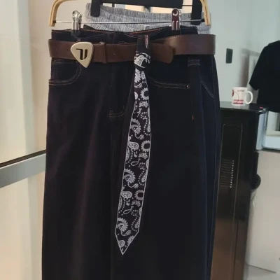 DENIM SKIRT WITH BELT AND SCARF