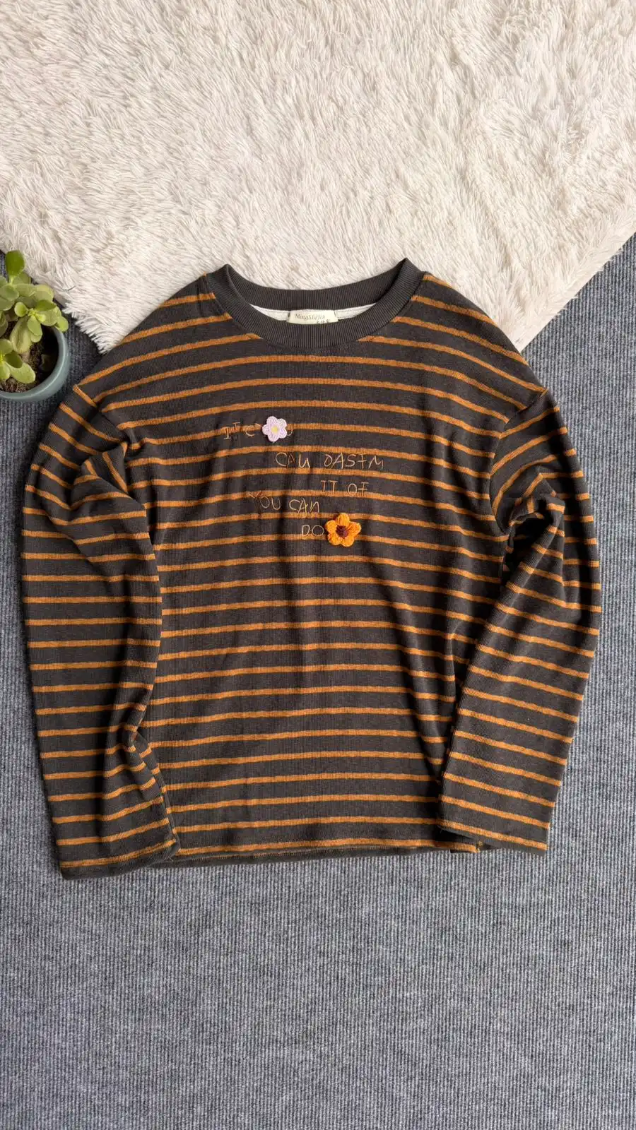 Product image of STRIPE WITH FLOWER EMIBOIREY TSHIRT