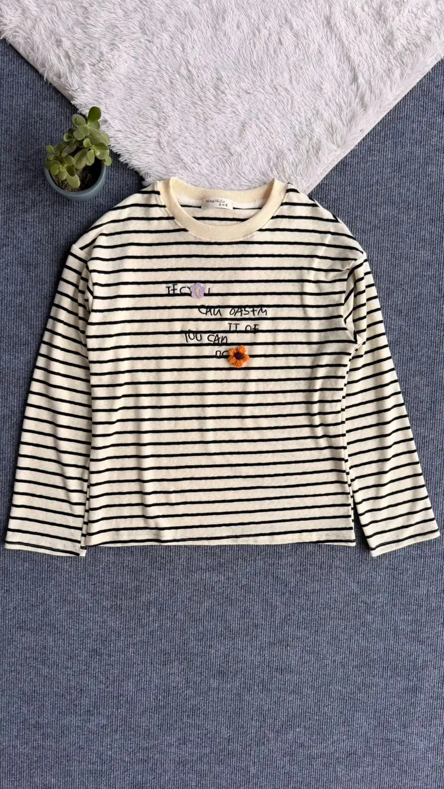 Product image of STRIPE WITH FLOWER EMIBOIREY TSHIRT