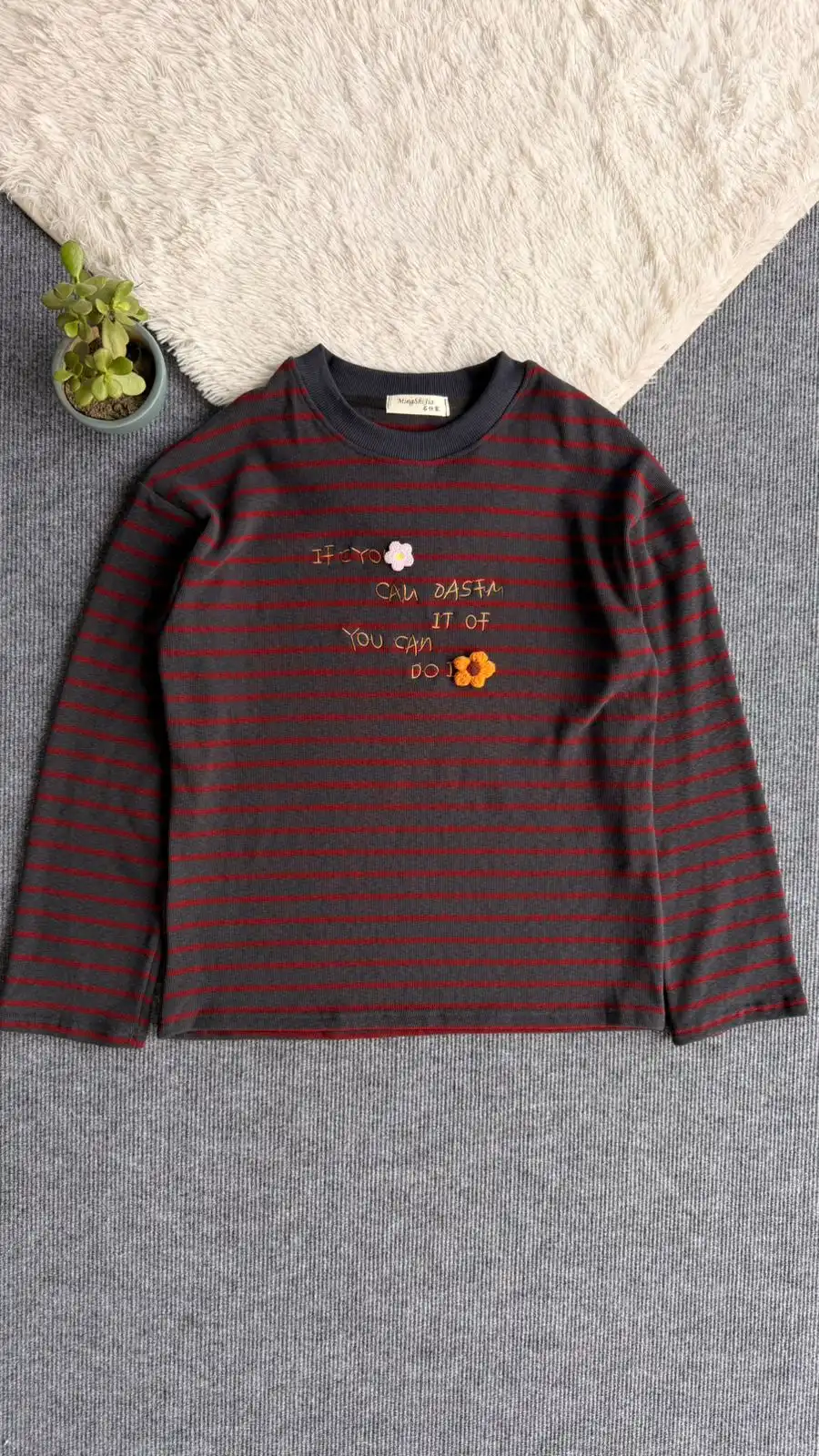 Product image of STRIPE WITH FLOWER EMIBOIREY TSHIRT