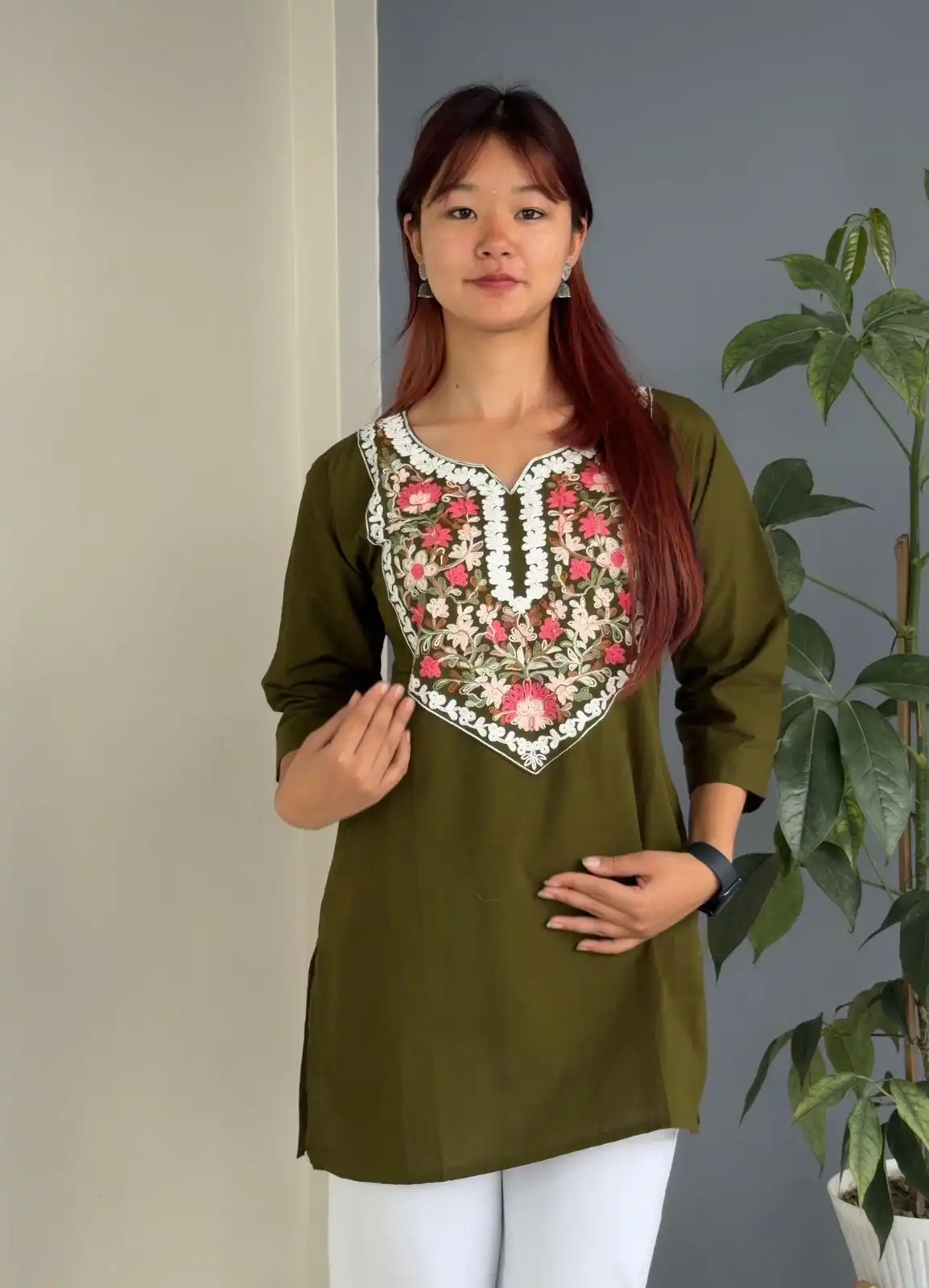 Product image of KASMIRI DESIGN FLOWER EMBROIDERY SHORT KURTHI