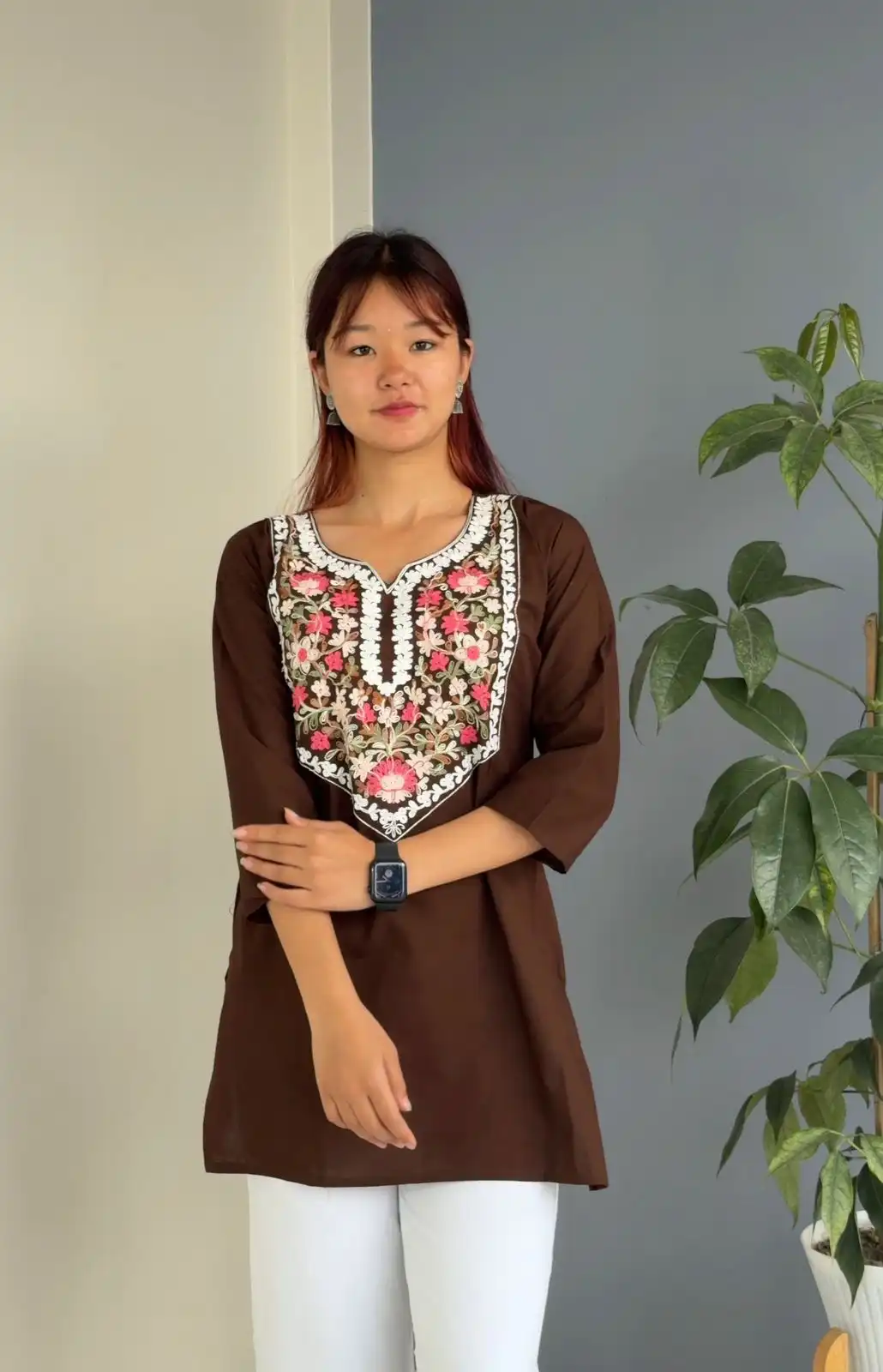 Product image of KASMIRI DESIGN FLOWER EMBROIDERY SHORT KURTHI