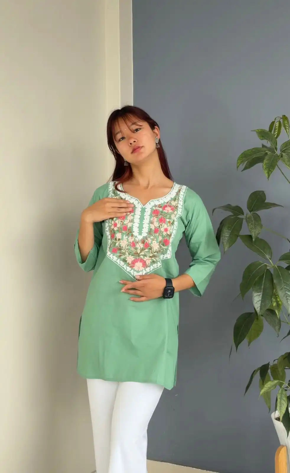 Product image of KASMIRI DESIGN FLOWER EMBROIDERY SHORT KURTHI