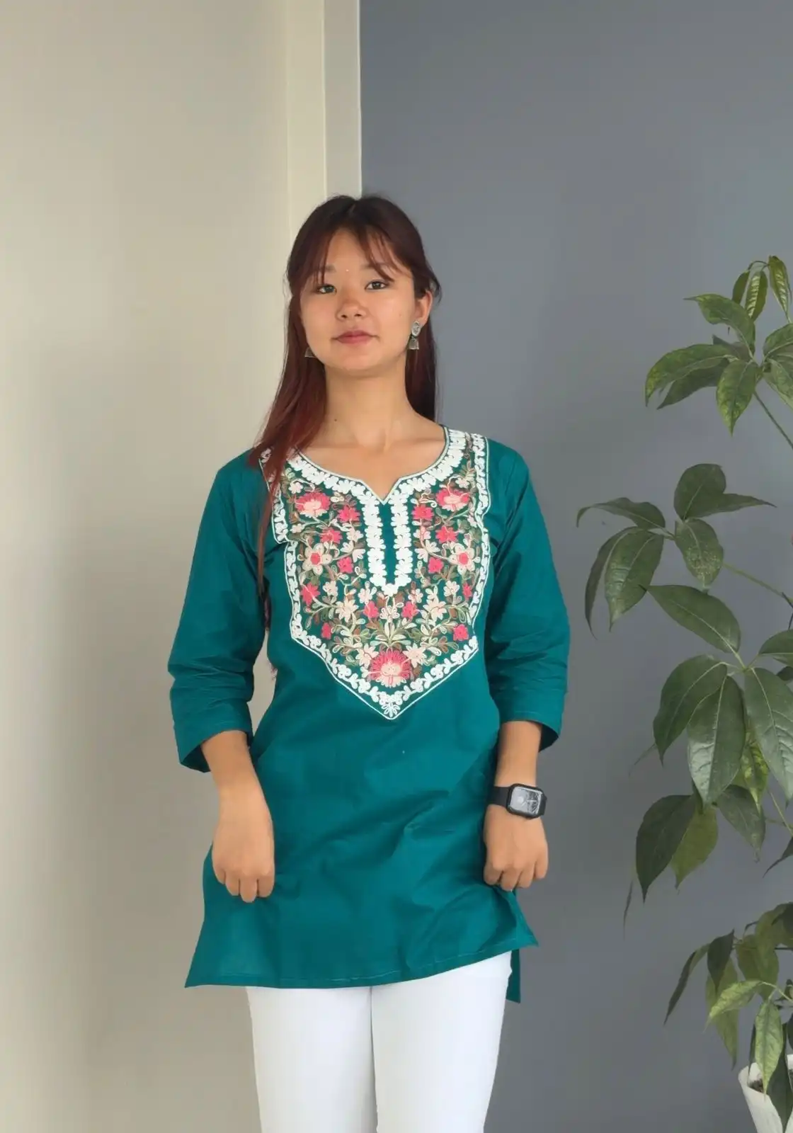 Product image of KASMIRI DESIGN FLOWER EMBROIDERY SHORT KURTHI