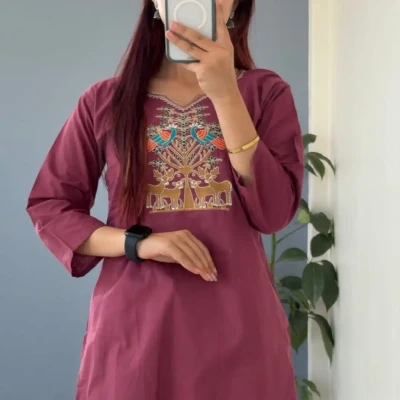 SHORT KURTHI WITH DEER EMBRODIE...