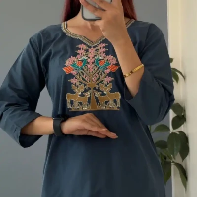 SHORT KURTHI WITH DEER EMBRODIE...