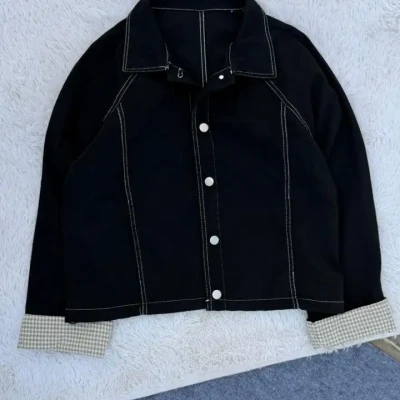 DEMIN SLEEVE CHECKED FOLD JACKE...