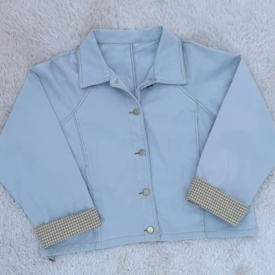 DEMIN SLEEVE CHECKED FOLD JACKE...