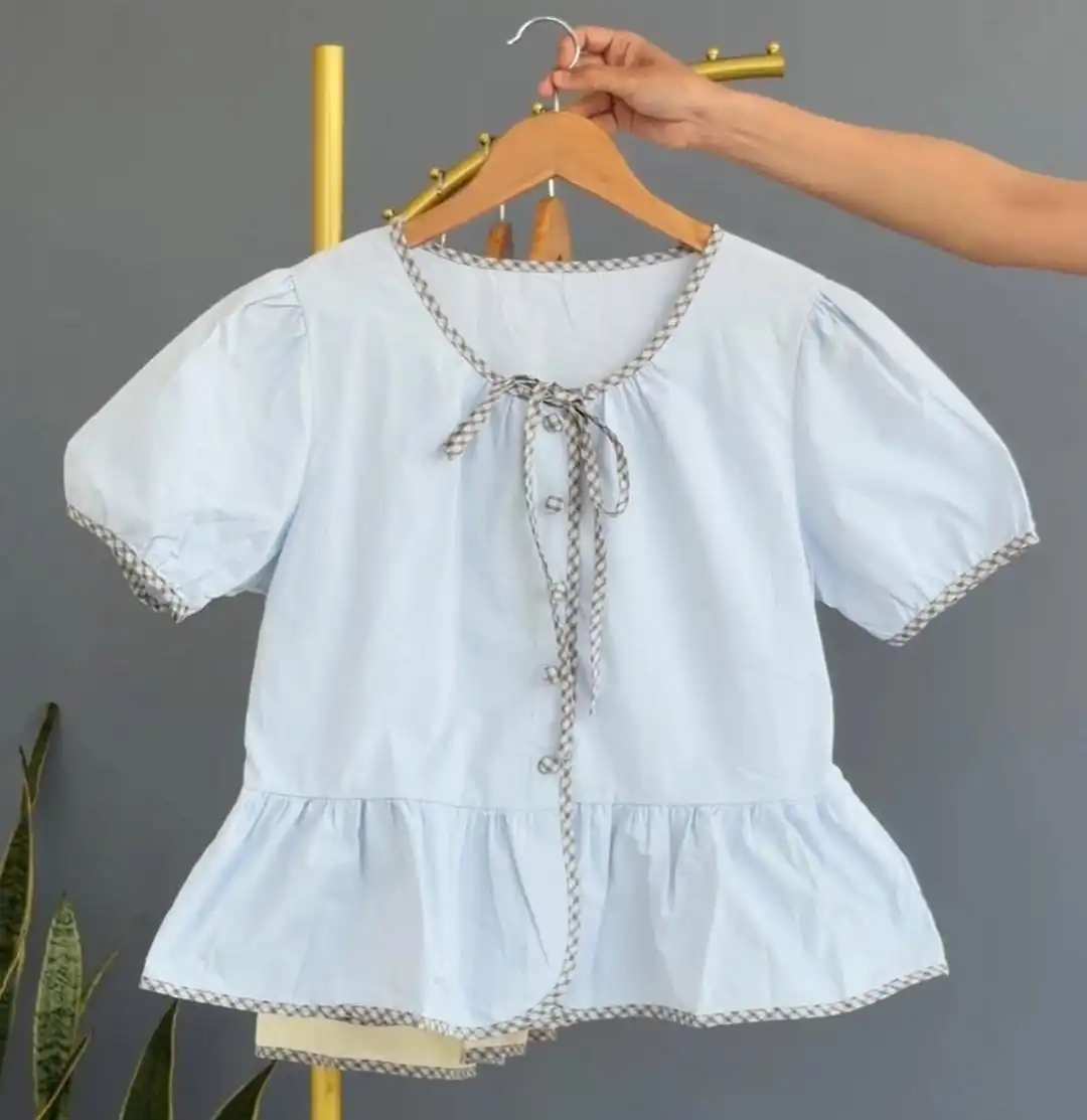 Product image of PEPLUM TOP WITH CHECKED DRAWSTRING