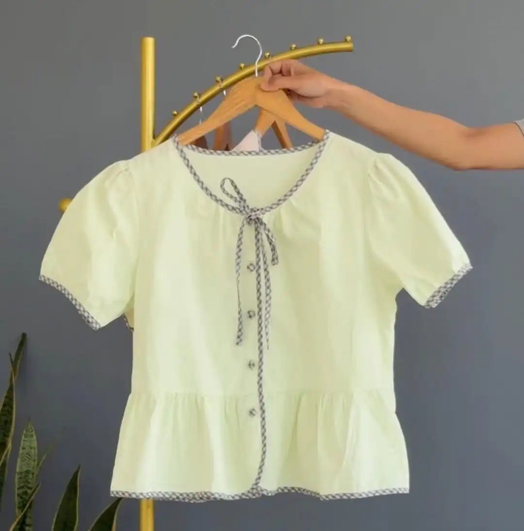 Product image of PEPLUM TOP WITH CHECKED DRAWSTRING
