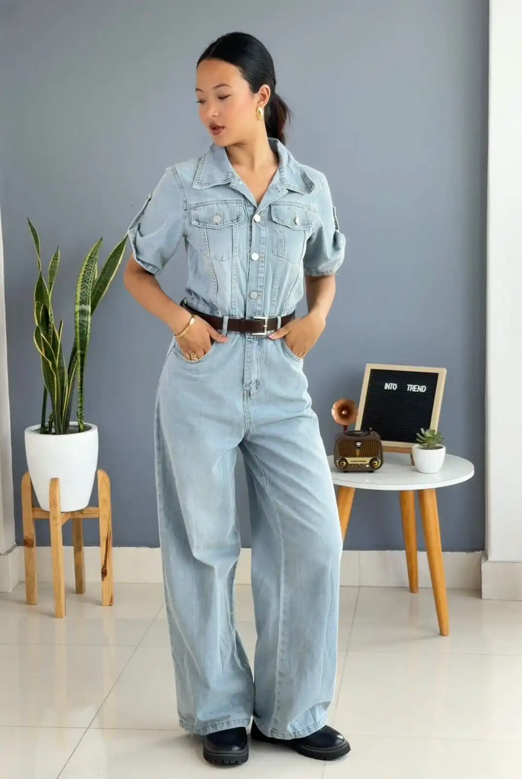 Product image of DENIM JUMPSUIT WITH BELT
