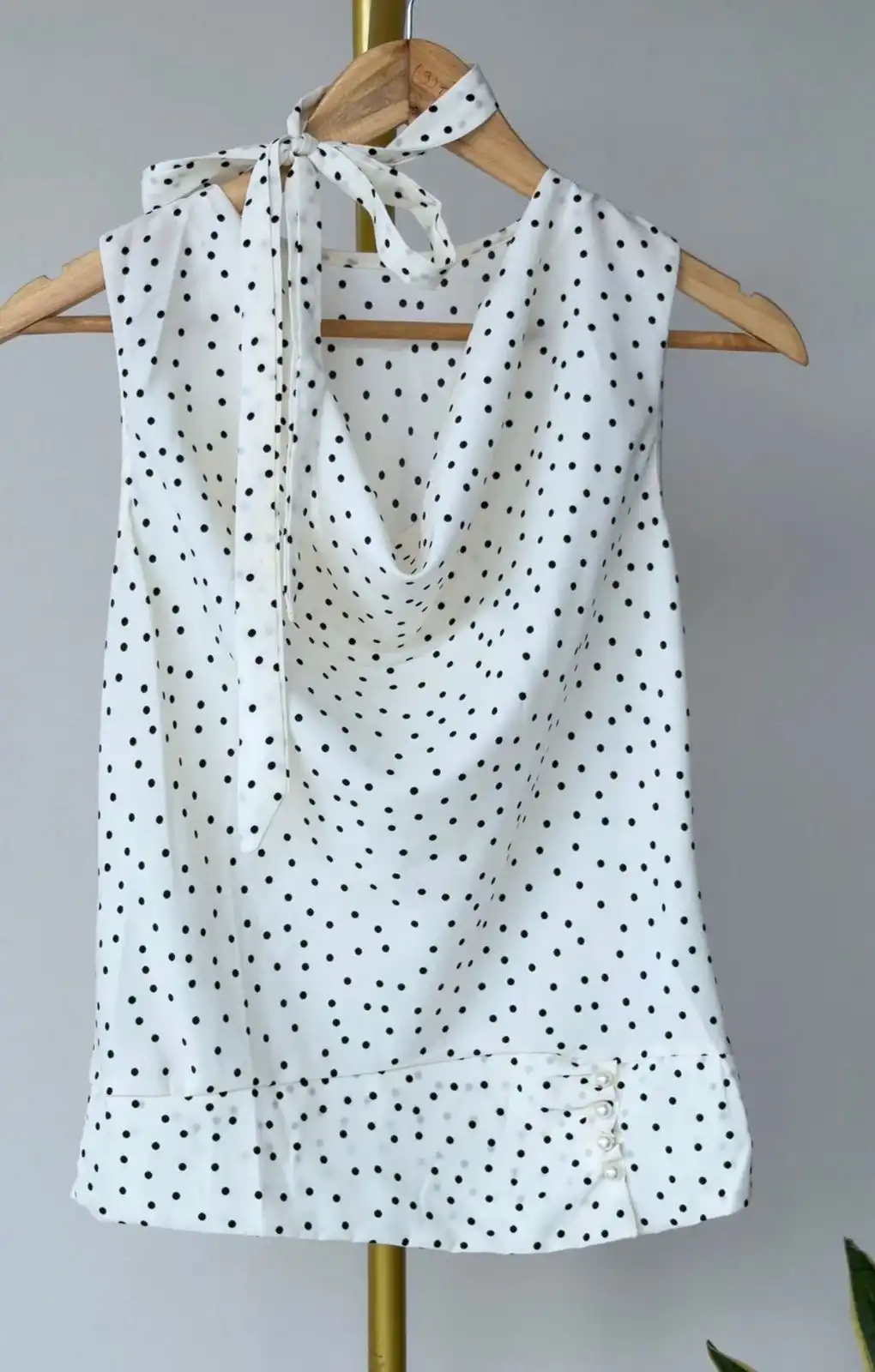 Product image of POLKA DOT COWLNECK TOP WITH RIBBON