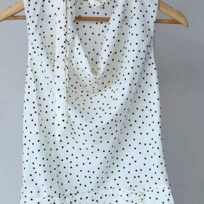POLKA DOT COWLNECK TOP WITH RIB...