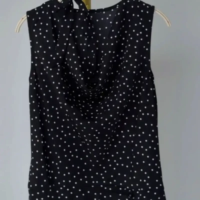 POLKA DOT COWLNECK TOP WITH RIB...