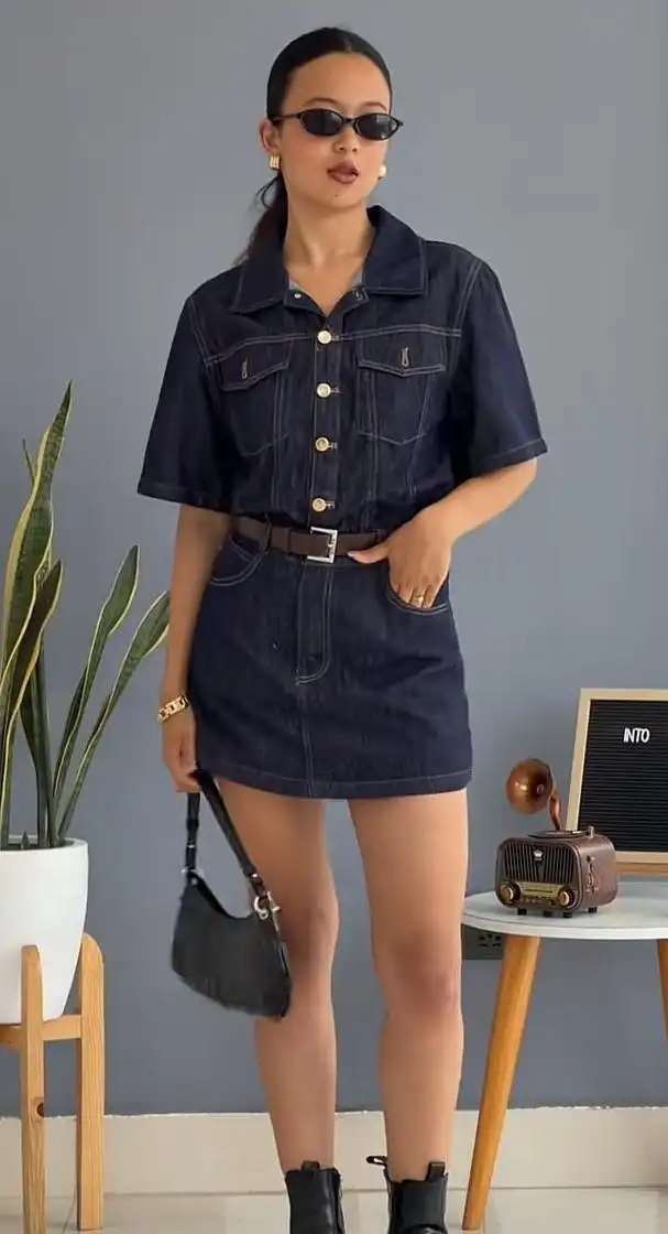 Product image of DENIM SHORT ROMPER SET