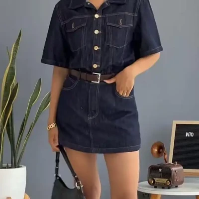 DENIM SHORT ROMPER SET