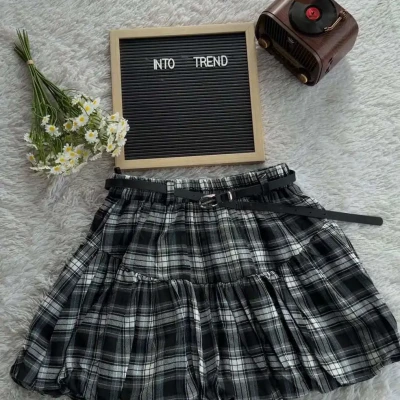 CHECKED BUBBLE SKIRT