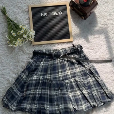 CHECKED BUBBLE SKIRT