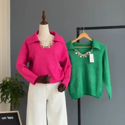 V NECK SHELL DESIGN SWEATER