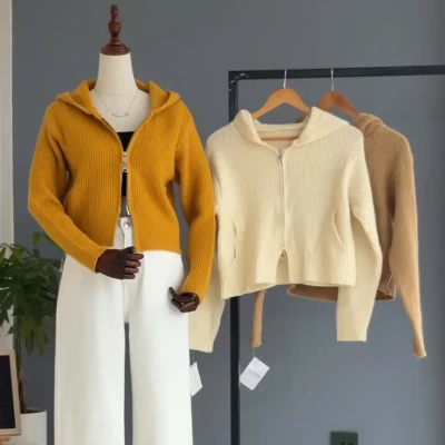 WOOLEN HOODIED ZIPUP CROP