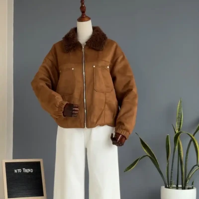 ATTACHED BROWN FUR SUEUD JACKET
