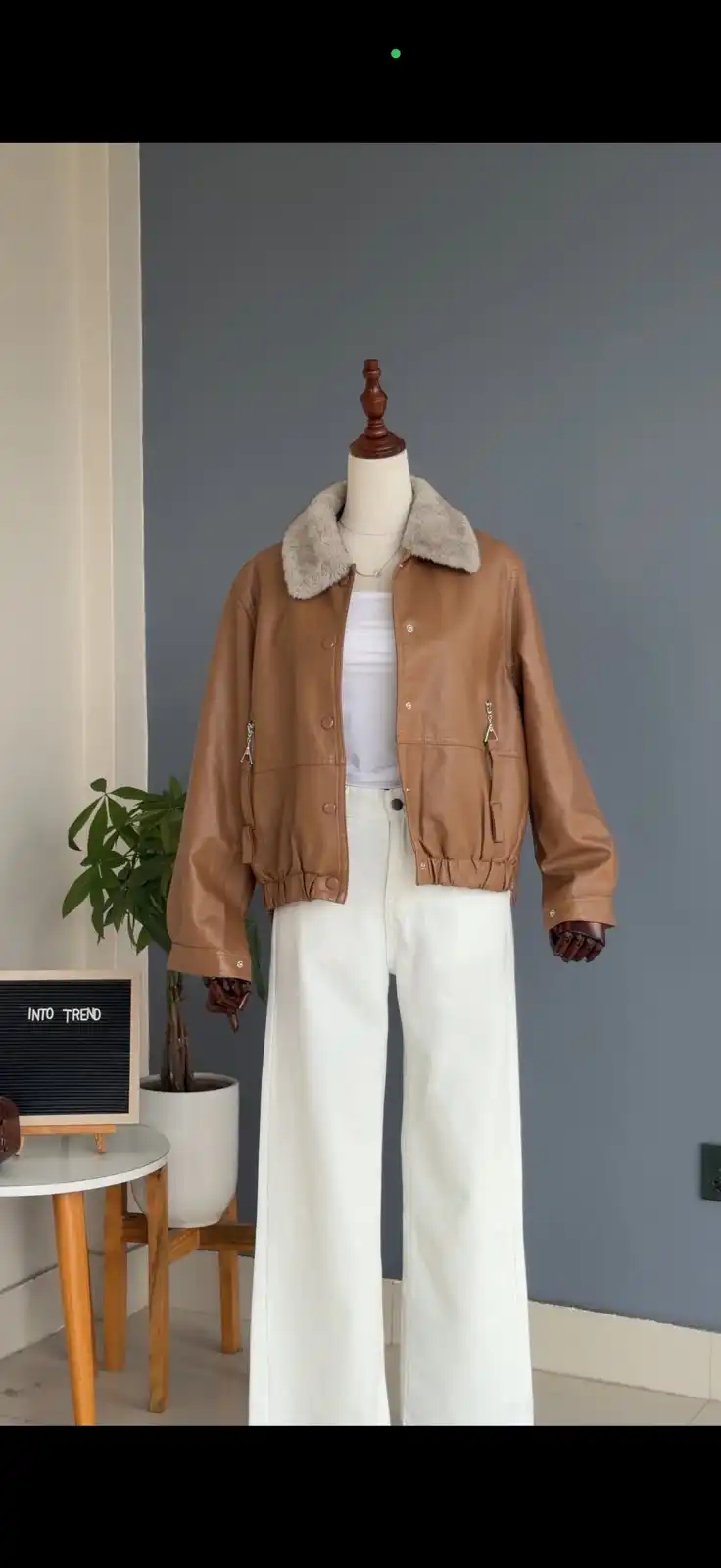 Product image of LEATHER JACKET WITH GREY FUR