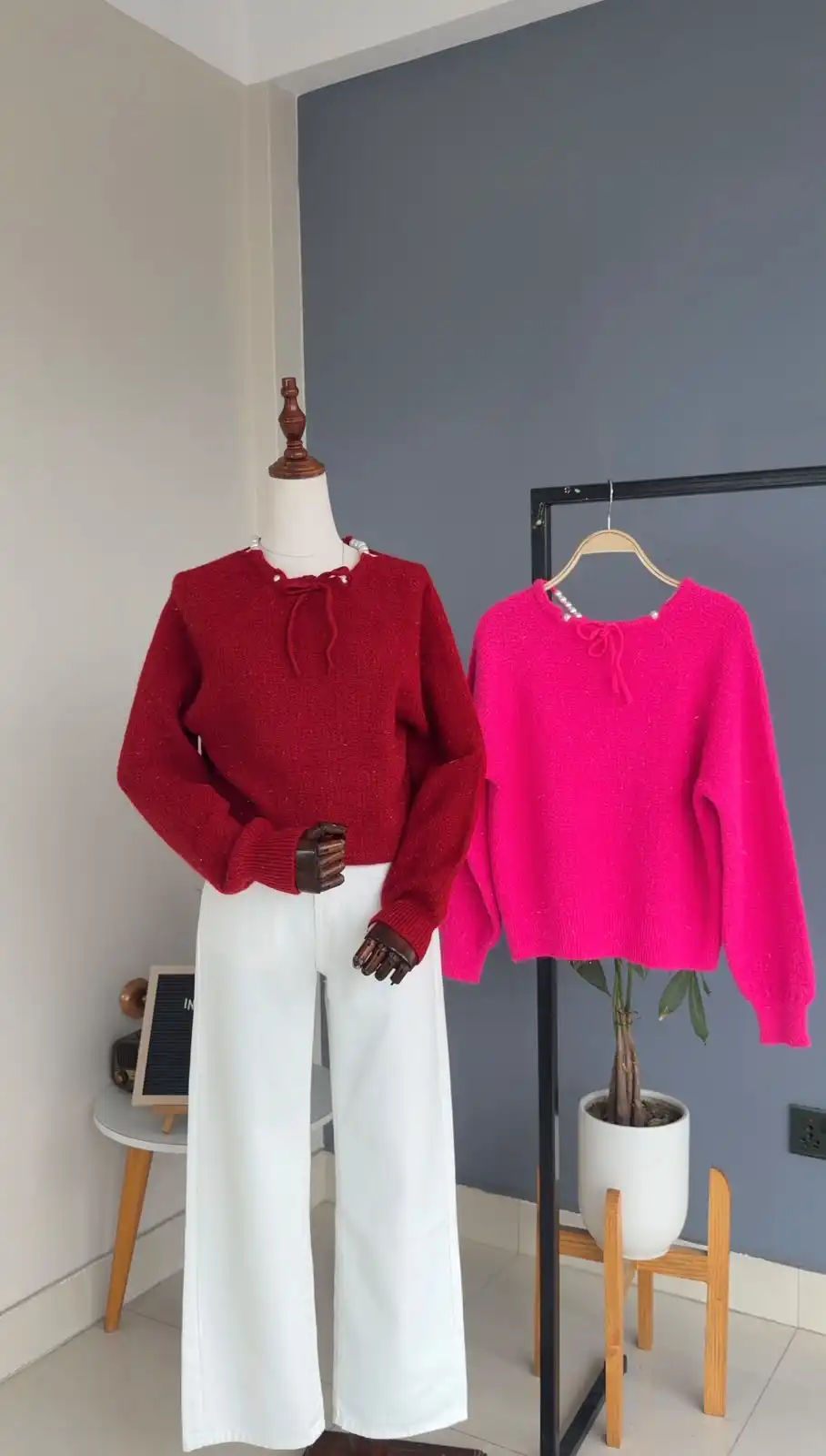 Product image of PEARL ATTACHED SWEATER WITH SHINNY FABRIC