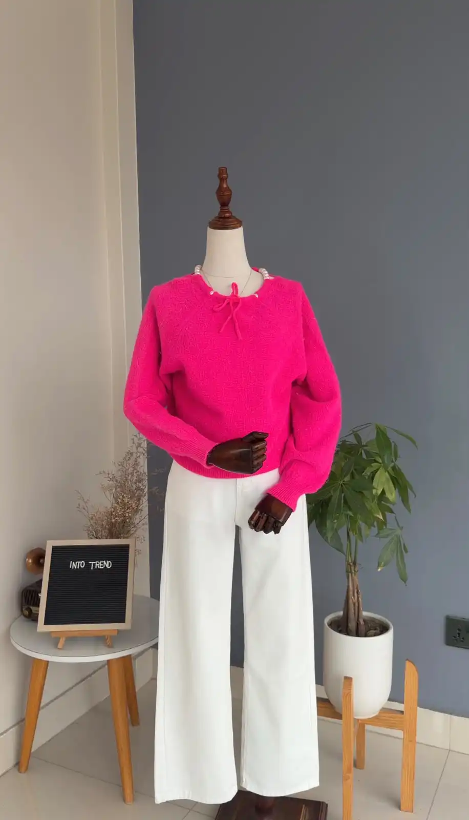 Product image of PEARL ATTACHED SWEATER WITH SHINNY FABRIC