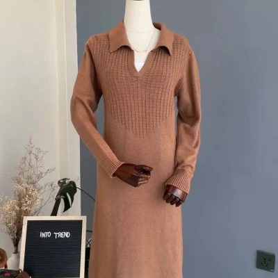 COLLAR WOOLEN LONG DRESS