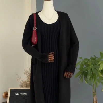 V NECK WOOLEN BODYCON WITH LONG...