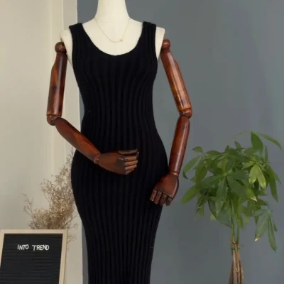 V NECK WOOLEN BODYCON WITH LONG...