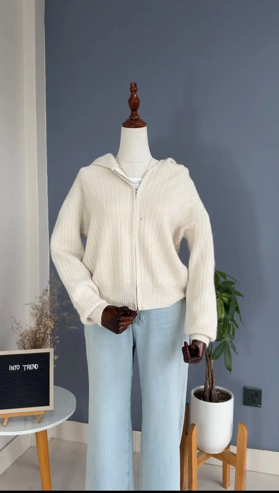 Product image of WOOLEN ZIPPER CARDIGAN WITH HOODIED CAP CAEDIGAN