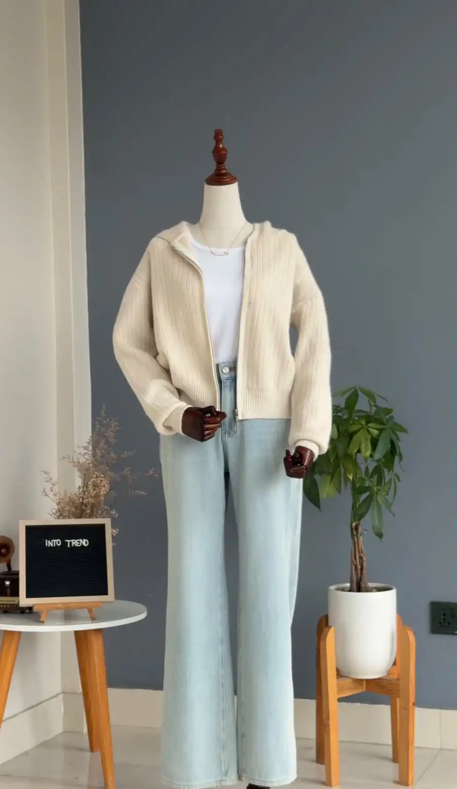 Product image of WOOLEN ZIPPER CARDIGAN WITH HOODIED CAP CAEDIGAN