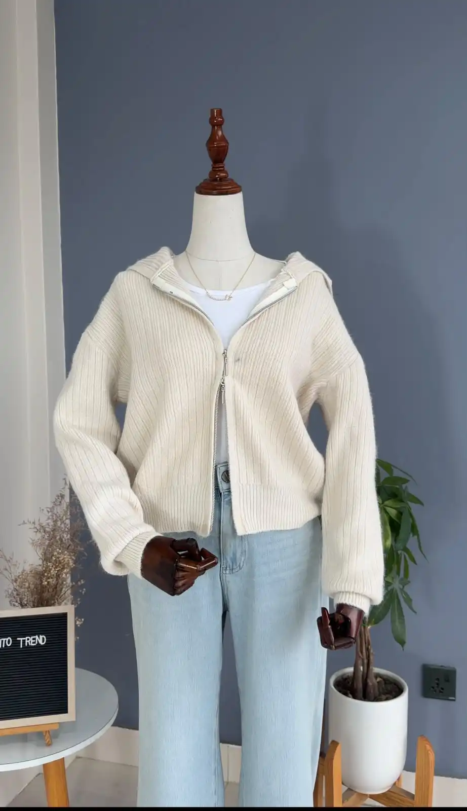 Product image of WOOLEN ZIPPER CARDIGAN WITH HOODIED CAP CAEDIGAN