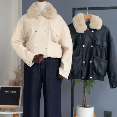 LEATHER  FUR REMOVABALE JACKET