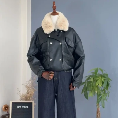 LEATHER  FUR REMOVABALE JACKET